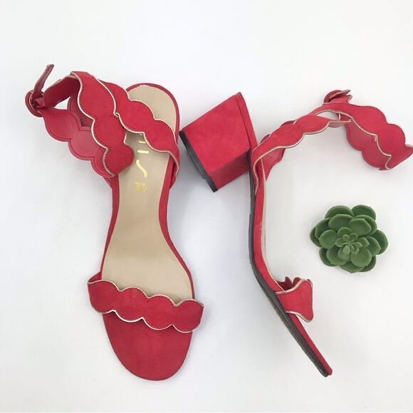 Unisa  Red Estlin Suede Ankle Strap Block Heel Sandals - Picture 1 of 15